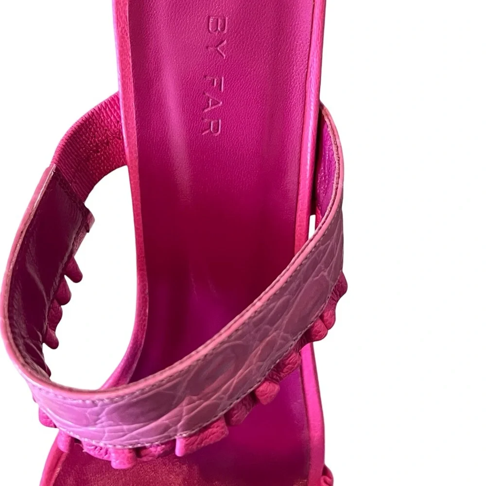 By‎ Far Sandals Pina Ruffled Croc-effect Leather Mules Sz 38 - Picture 8 of 10